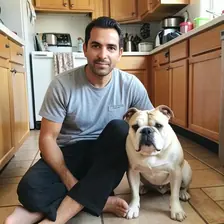 Carlos R. junto a su perro
