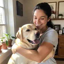 María G. junto a su perro